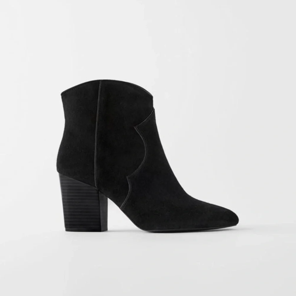 Zara Black Suede Cowboy Ankle Boots - Picture 3 of 9